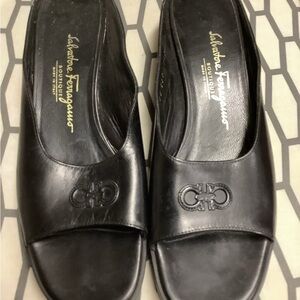 Salvatore Ferragamo Black Leather Mules